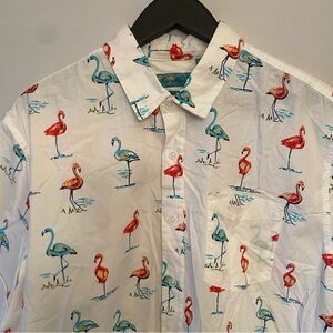 NWT Joe Marlin  XL tapered fit men’s short sleeve no tuck shirt flamingos